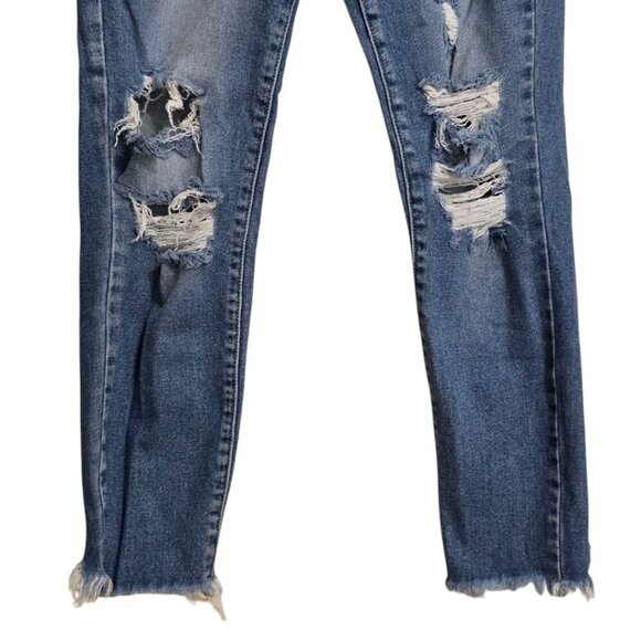 Kancan Raw Hem Destructed Mid-Rise Cropped Button Fly Jeans Sz 26 - Picture 4 of 9